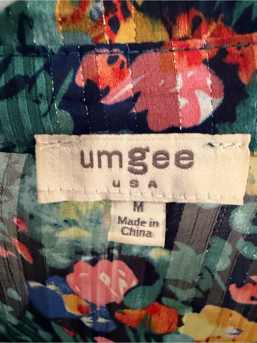 Umgee Teal Floral Tiered Dress with Multicolor Blooms. Size Medium - Picture 2 of 3